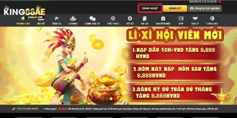 Tìm kiếm và chọn mục đăng nhập King88
