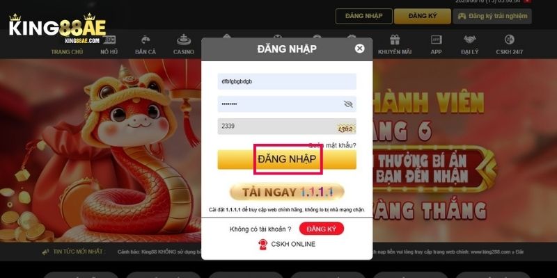 Xác nhận đồng ý đăng nhập King88